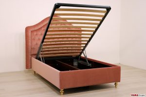 Letto contenitore classico in velluto rosa antico