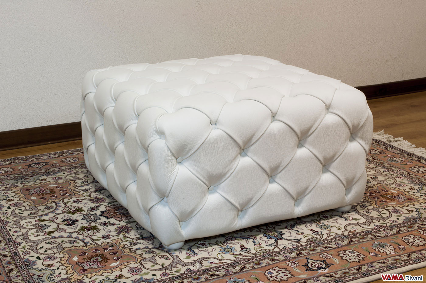 POUF PELLE TONDO BIANCO