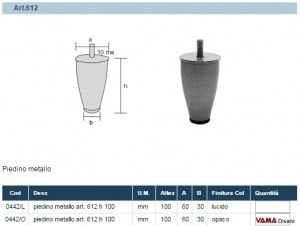 Misure Piedino in Acciaio Art.612