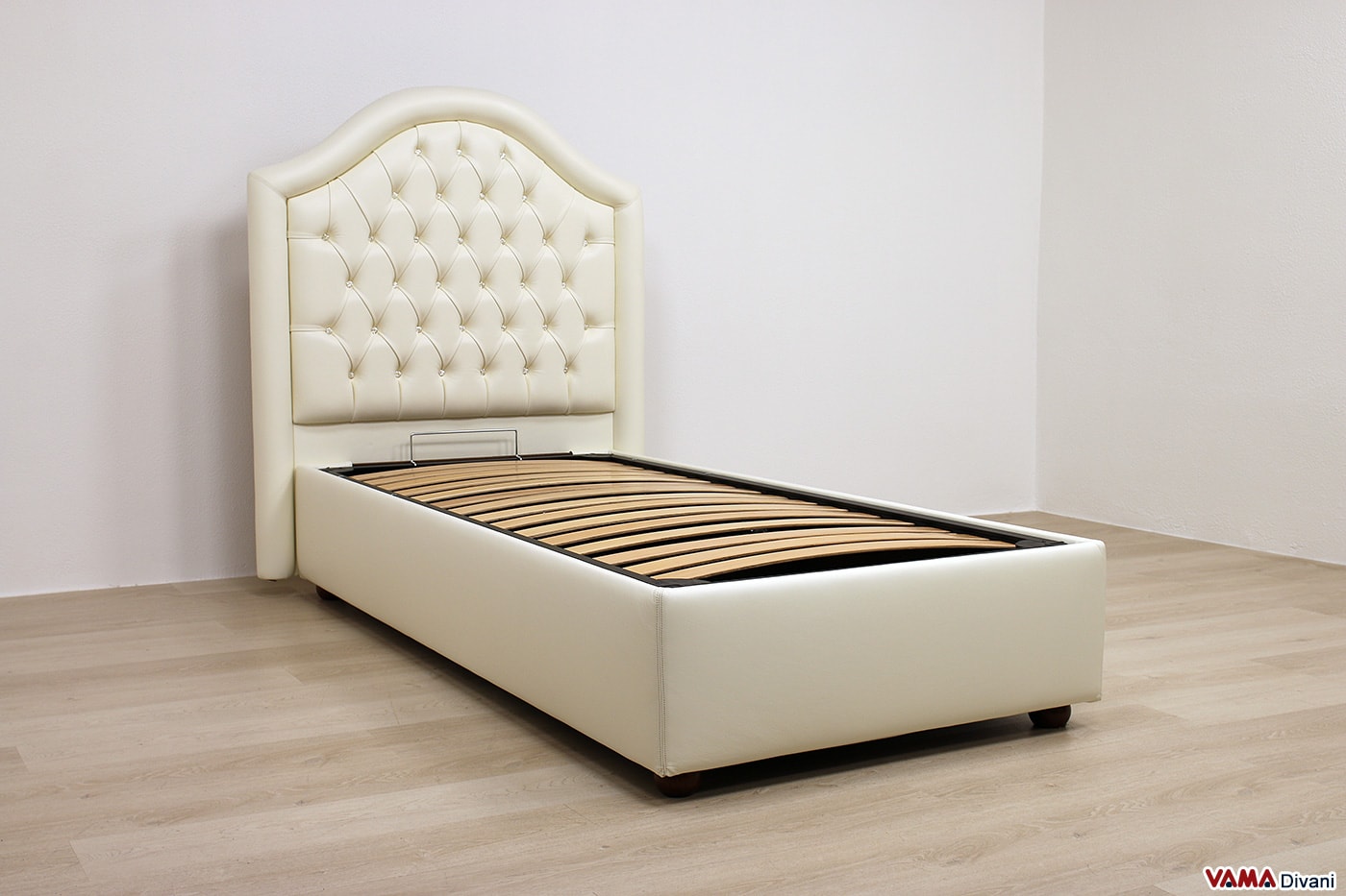 Appia S letto singolo contenitore 80x190 cuscino testata imbottito