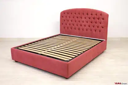 Letto matrimoniale capitonné con contenitore in tessuto microfibra rosa