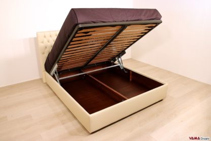 letto contenitore matrimoniale in pelle beige