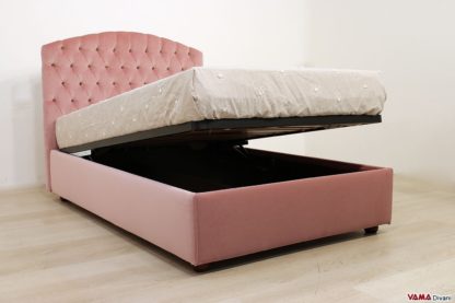 Letto contenitore velluto rosa antico
