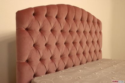 Testata letto capitonnè in velluto di cotone rosa