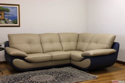 Divano ad angolo moderno grigio e blu in pelle