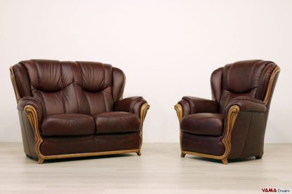 Salotto classico in pelle con cornice in legno