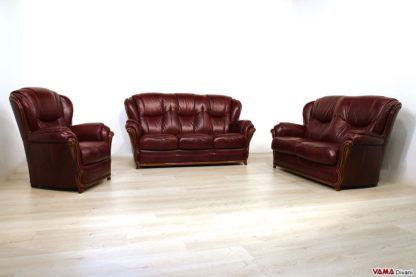 Salotto classico in pelle e legno