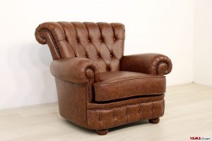 Poltrona vintage in pelle marrone di lusso