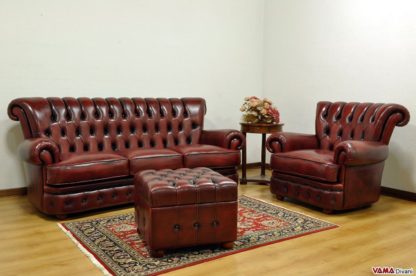 Salotto di lusso in pelle asportata bordeaux
