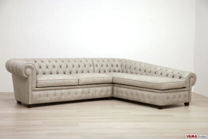 Divano Chesterfield con penisola in pelle
