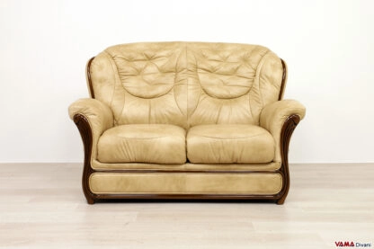 Divano classico con schienale alto 2 posti in pelle e legno