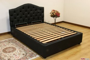 Letto alla francese nero in pelle con contenitore
