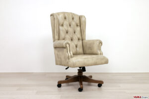 Poltrona da ufficio classica in pelle beige anticata