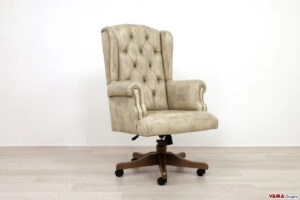 Poltrona da ufficio classica in pelle beige anticata