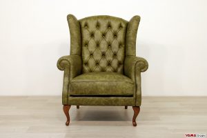 Poltrona classica in pelle vintage verde