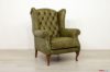 Poltrona bergere classica in pelle vintage verde