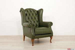 Poltrona bergere capitonnè in pelle verde