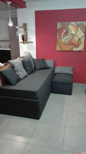 Doppio letto singolo estraibile in tessuto grigio nero