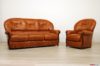 Salotto classico in pelle marrone e legno a vista