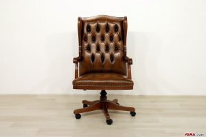 Poltrona ufficio in pelle e legno con girevole