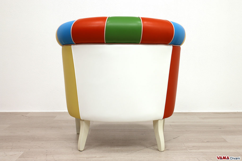 Poltrona Design Kaleidos-F In Tessuto Patchwork Multicolore - Gambe Legno Rovere - 74x84x70 Cm