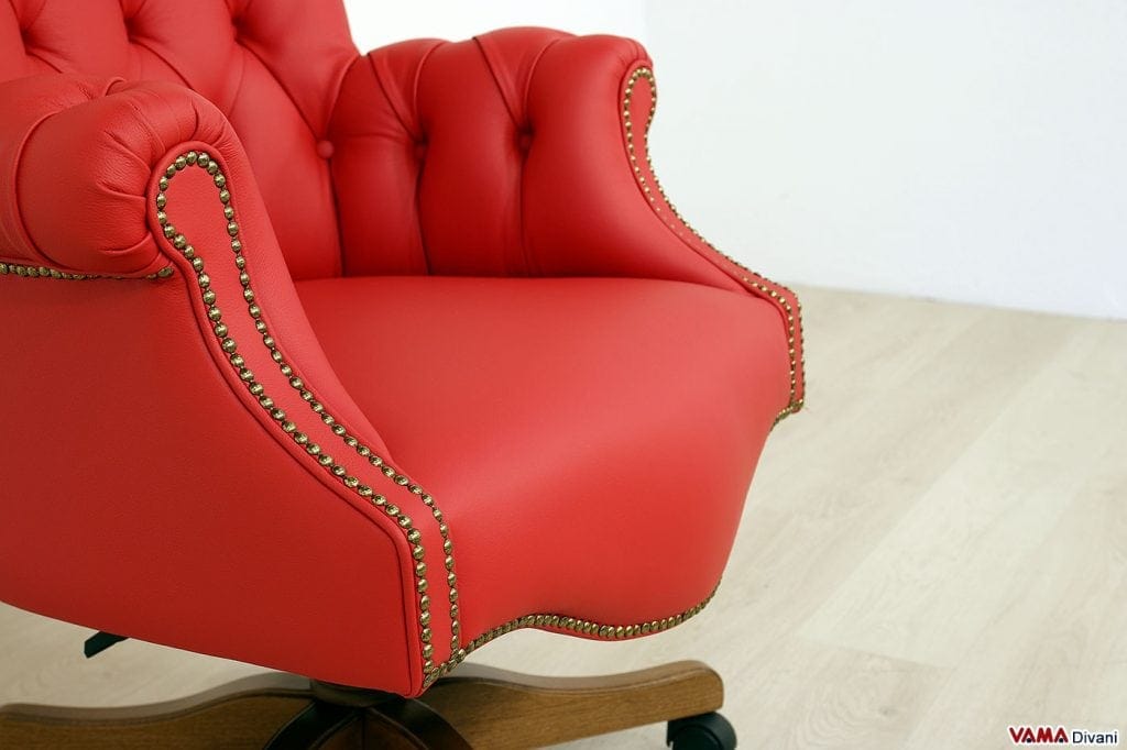 Poltrona Dirigenziale In Pelle Artigiani Veneti Riuniti, Made In Italy, Girevole Con Ruote, Eleganza E Comfort Per Ufficio - 3