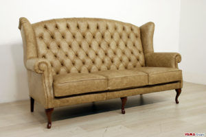 Divano bergere 3 posti in pelle vintage