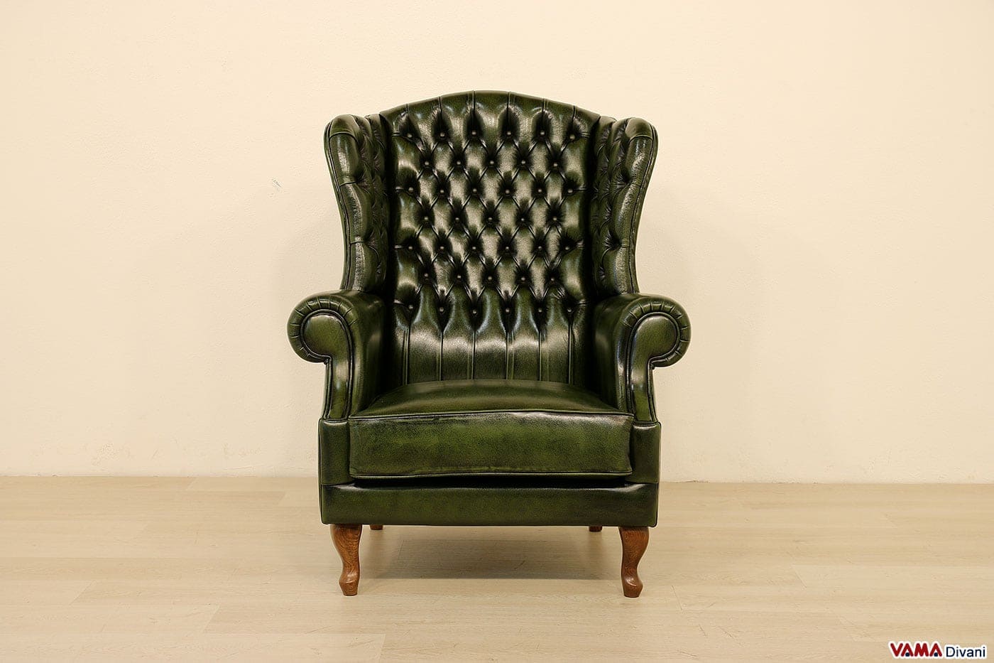 Poltrona bergere classica in pelle verde