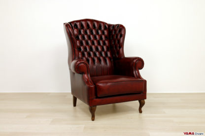 Poltrona bergere capitonnè in pelle rosso antico