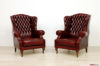 Poltrone bergere capitonnè in pelle vintage rosso antico