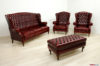 Salotto bergere capitonnè classico in pelle rosso antico