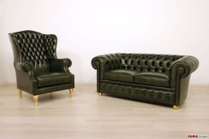 Salotto classico Chesterfield verde inglese
