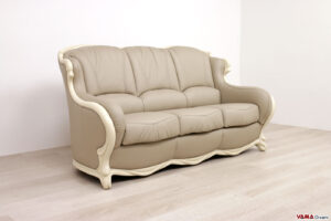 Divano di lusso stile classico in pelle con cornice in legno avorio