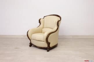 Poltrona classica di lusso in pelle con cornice in legno massello