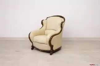 Poltrona classica di lusso in pelle con cornice in legno massello