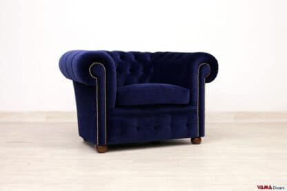 Poltrona Chesterfield blu in velluto