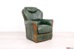 Poltrona classica in legno e pelle verde bosco