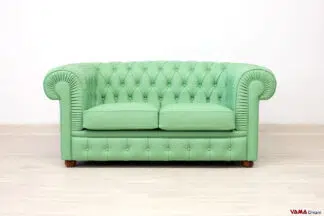 Divano Chesterfield 2 posti in pelle verde mela chiaro