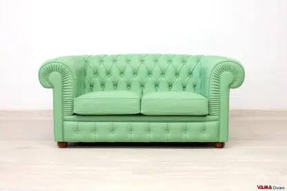Divano Chesterfield 2 posti in pelle verde mela chiaro
