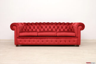 Divano Chesterfield 3 posti rosso in velluto sintetico