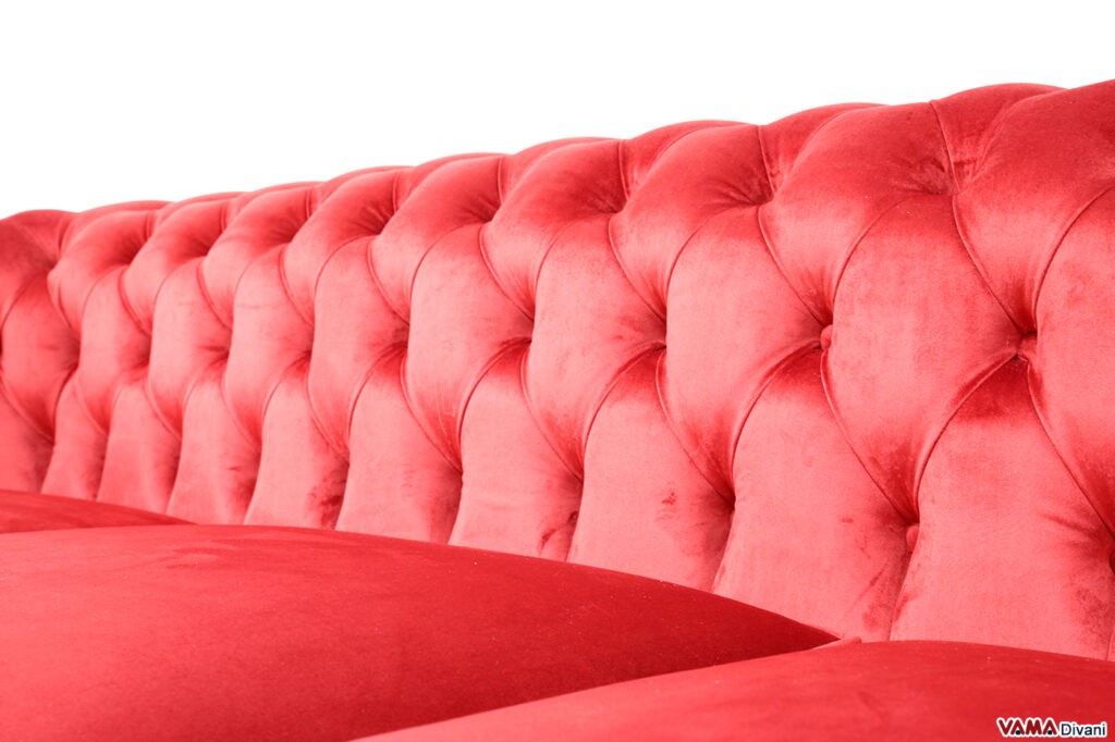 Grandi cuscini Chesterfield in velluto riccio, con diamanti finti, Red, 21X21 FILLED CUSHION