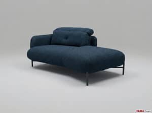Chaise longue in tessuto bouclé blu con poggiatesta regolabile e piedini metallici
