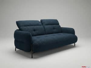 Divano in bouclé blu con poggiatesta regolabili e piedini metallici