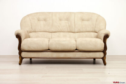 Divano 3 posti vintage in legno e tessuto microfibra beige