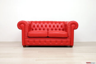 Divano Chesterfield 2 posti rosso in vera pelle