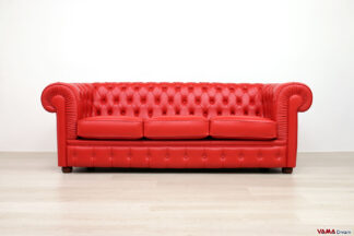 Divano Chesterfield rosso 3 posti in pelle