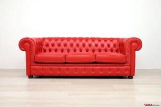 Divano Chesterfield rosso 3 posti in pelle