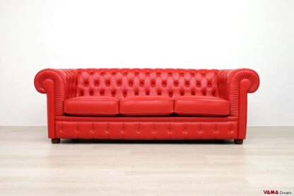 Divano Chesterfield rosso 3 posti in pelle