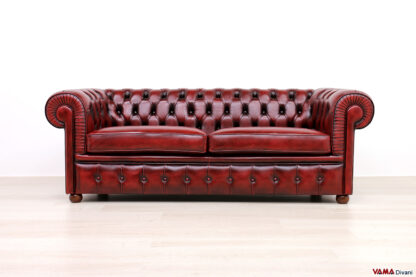 Divano Chesterfield rosso vintage 2 metri