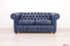 Divano Chesterfield 2 posti in pelle blu vintage